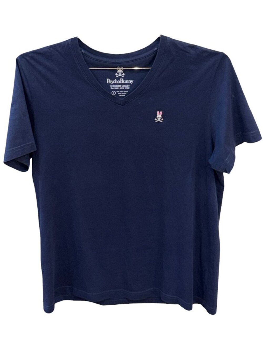 Psycho Bunny by Robert Godley Navy T Shirt V Neck Pima Cotton Size 4 (Small)